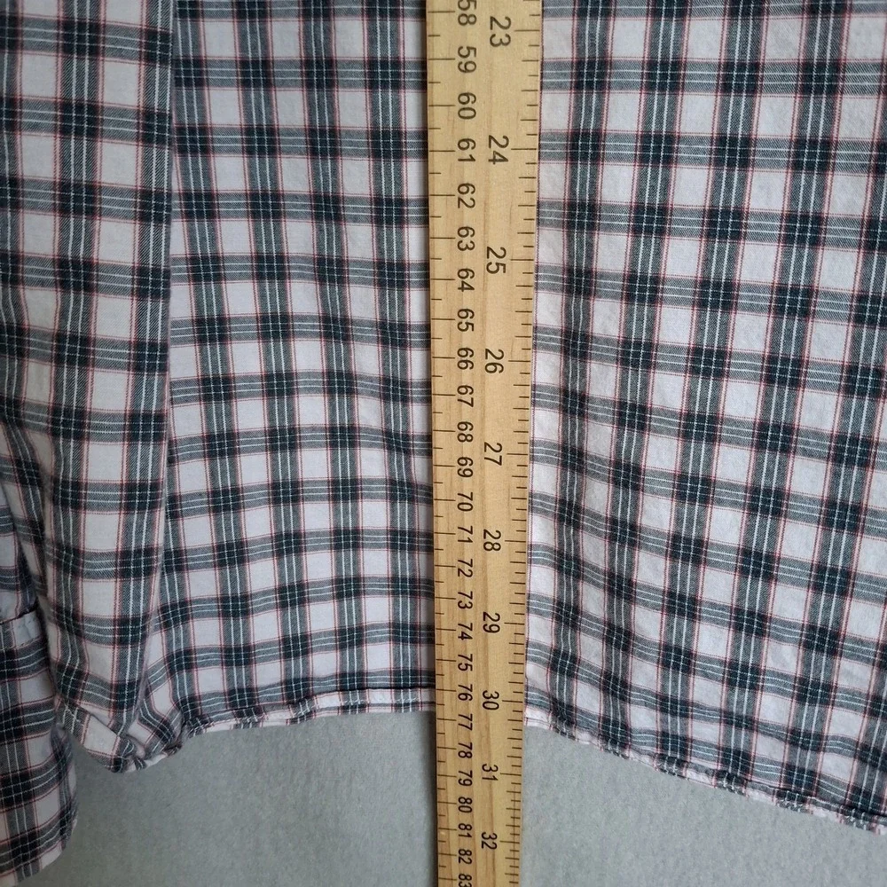 J Crew 2XL Shirt Slim Fit Button Down Gray Red Plaid Stretch Cotton Blend Casual